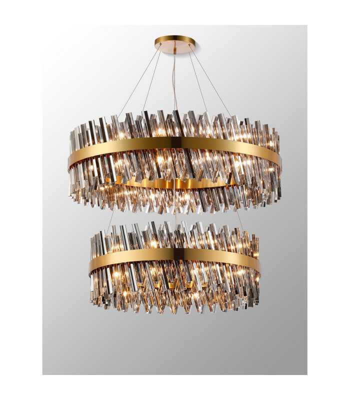 Lysander 2 Tier 80cm + 1m Pendant 24 + 32 Light G9 Brass/Smoke Item Weight: 53kg-3