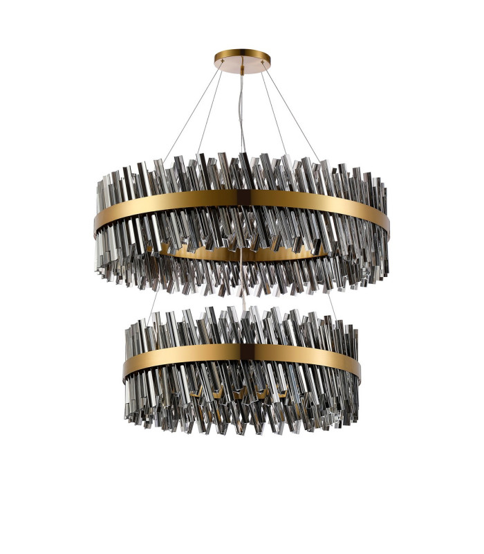 Lysander 2 Tier 80cm + 1m Pendant 24 + 32 Light G9 Brass/Smoke Item Weight: 53kg-4