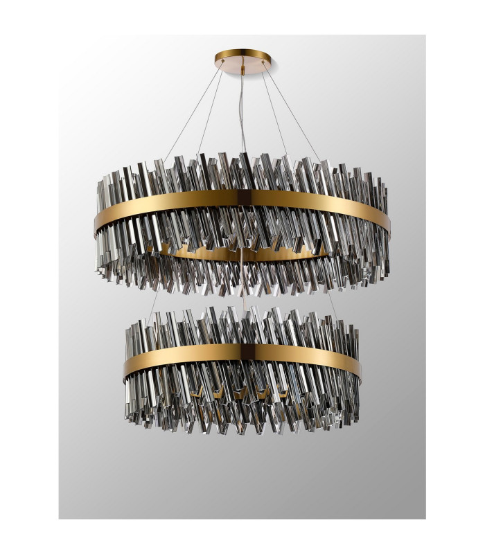 Lysander 2 Tier 80cm + 1m Pendant 24 + 32 Light G9 Brass/Smoke Item Weight: 53kg-10