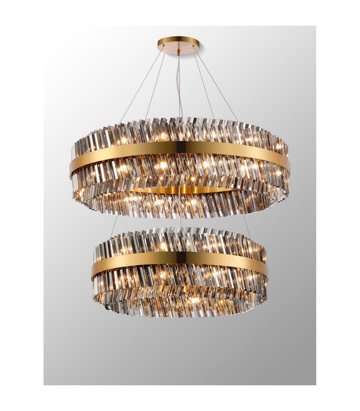 Lysander 2 Tier 80cm + 1m Pendant 24 + 32 Light G9 Brass/Smoke Item Weight: 53kg-11