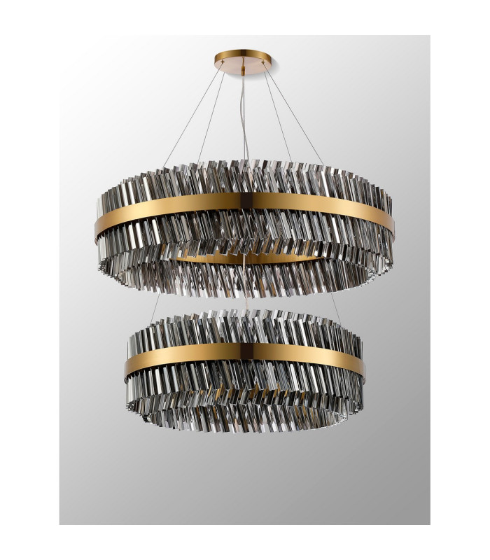 Lysander 2 Tier 80cm + 1m Pendant 24 + 32 Light G9 Brass/Smoke Item Weight: 53kg-12