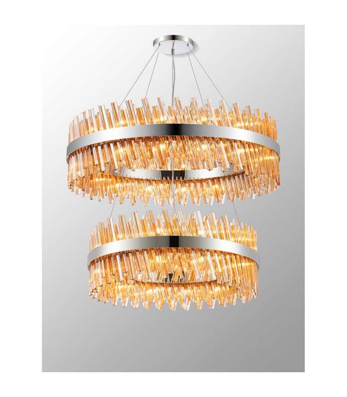 Lysander 2 Tier 80cm + 1m Pendant 24 + 32 Light G9 Polished Nickel/Amber Item Weight: 53kg-3