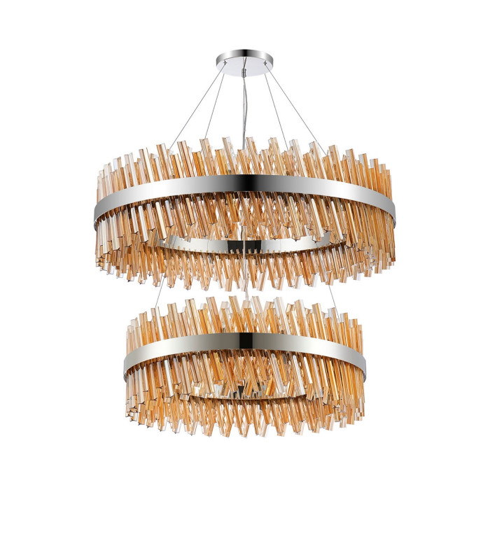 Lysander 2 Tier 80cm + 1m Pendant 24 + 32 Light G9 Polished Nickel/Amber Item Weight: 53kg-4