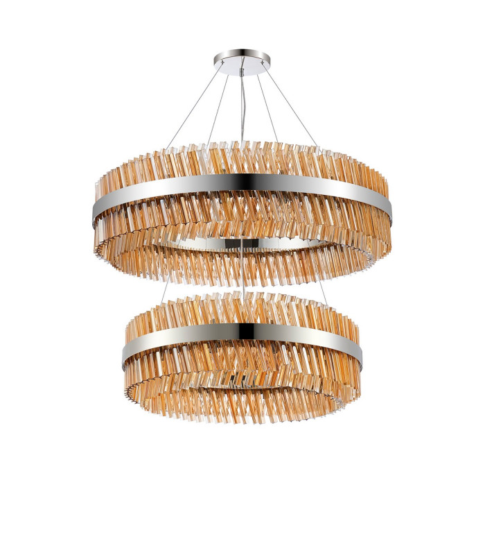 Lysander 2 Tier 80cm + 1m Pendant 24 + 32 Light G9 Polished Nickel/Amber Item Weight: 53kg-9