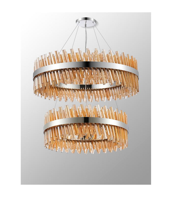 Lysander 2 Tier 80cm + 1m Pendant 24 + 32 Light G9 Polished Nickel/Amber Item Weight: 53kg-10