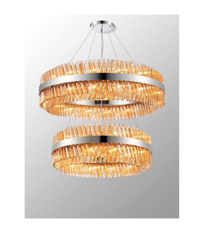 Lysander 2 Tier 80cm + 1m Pendant 24 + 32 Light G9 Polished Nickel/Amber Item Weight: 53kg-11