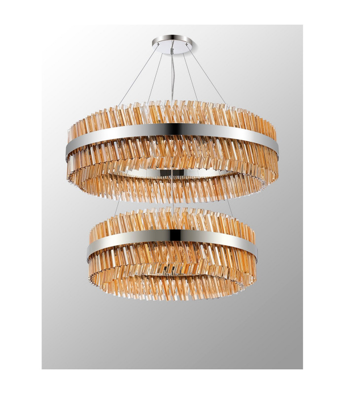 Lysander 2 Tier 80cm + 1m Pendant 24 + 32 Light G9 Polished Nickel/Amber Item Weight: 53kg-12