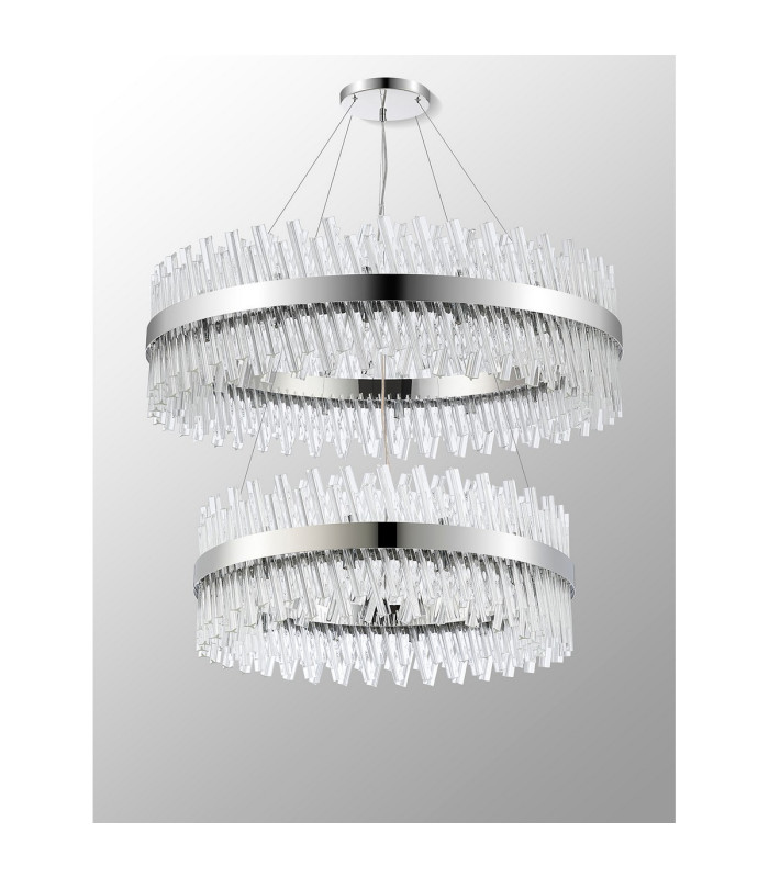 Lysander 2 Tier 80cm + 1m Pendant 24 + 32 Light G9 Polished Nickel/Clear Item Weight: 53kg-10