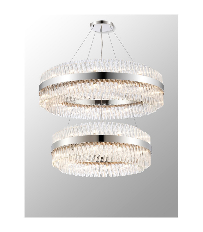 Lysander 2 Tier 80cm + 1m Pendant 24 + 32 Light G9 Polished Nickel/Clear Item Weight: 53kg-11
