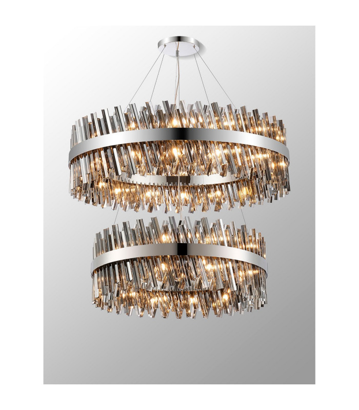 Lysander 2 Tier 80cm + 1m Pendant 24 + 32 Light G9 Polished Nickel/Smoke Item Weight: 53kg-3