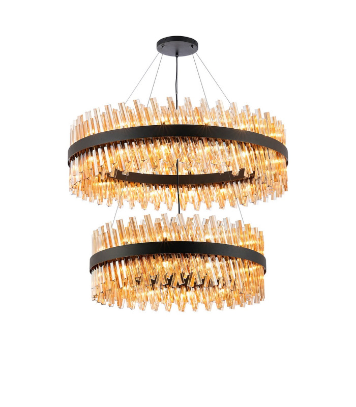 Lysander 2 Tier 80cm + 1m Pendant 24 + 32 Light G9 Satin Black/Amber Item Weight: 53kg-1