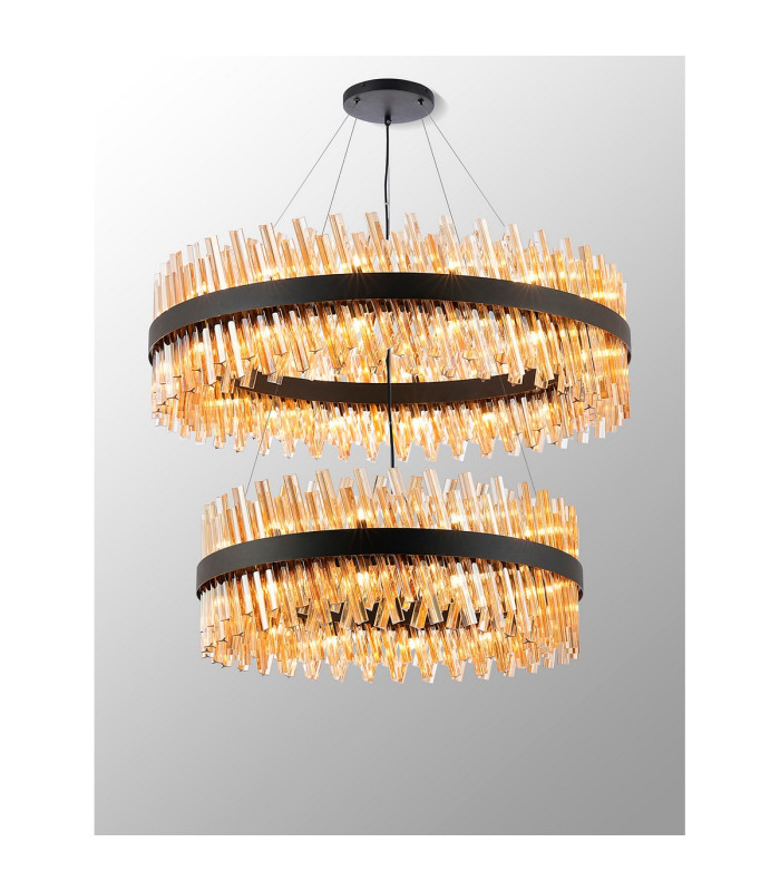 Lysander 2 Tier 80cm + 1m Pendant 24 + 32 Light G9 Satin Black/Amber Item Weight: 53kg-3
