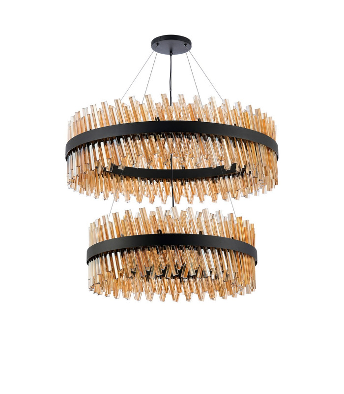 Lysander 2 Tier 80cm + 1m Pendant 24 + 32 Light G9 Satin Black/Amber Item Weight: 53kg-4
