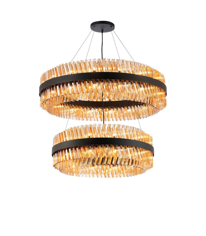 Lysander 2 Tier 80cm + 1m Pendant 24 + 32 Light G9 Satin Black/Amber Item Weight: 53kg-5