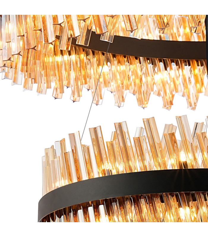 Lysander 2 Tier 80cm + 1m Pendant 24 + 32 Light G9 Satin Black/Amber Item Weight: 53kg-6