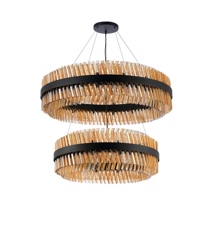 Lysander 2 Tier 80cm + 1m Pendant 24 + 32 Light G9 Satin Black/Amber Item Weight: 53kg-9