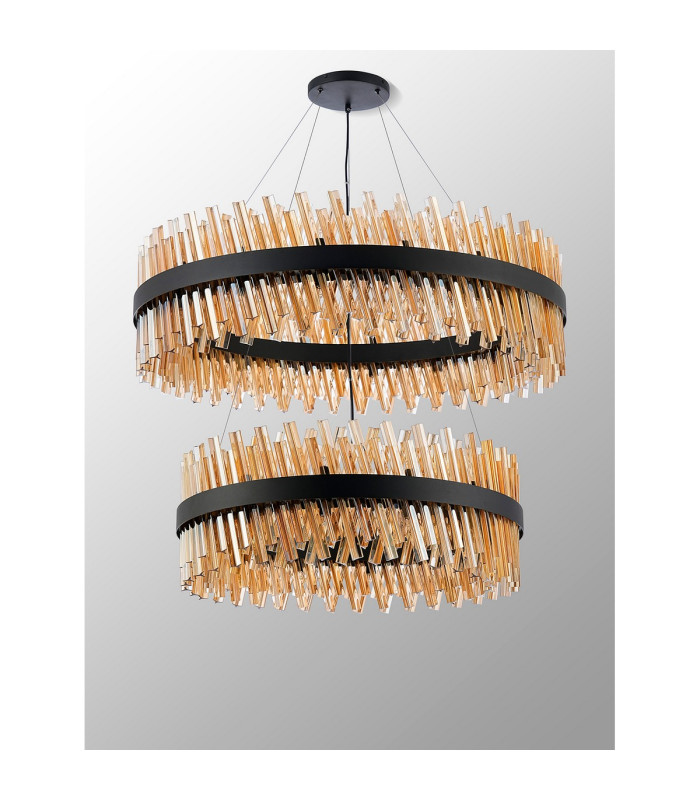 Lysander 2 Tier 80cm + 1m Pendant 24 + 32 Light G9 Satin Black/Amber Item Weight: 53kg-10
