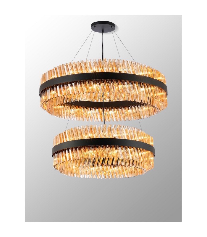 Lysander 2 Tier 80cm + 1m Pendant 24 + 32 Light G9 Satin Black/Amber Item Weight: 53kg-11