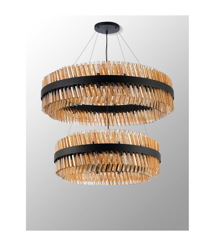 Lysander 2 Tier 80cm + 1m Pendant 24 + 32 Light G9 Satin Black/Amber Item Weight: 53kg-12