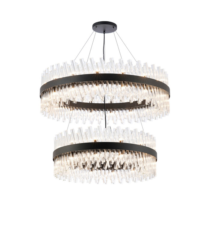 Lysander 2 Tier 80cm + 1m Pendant 24 + 32 Light G9 Satin Black/Clear Item Weight: 53kg-1