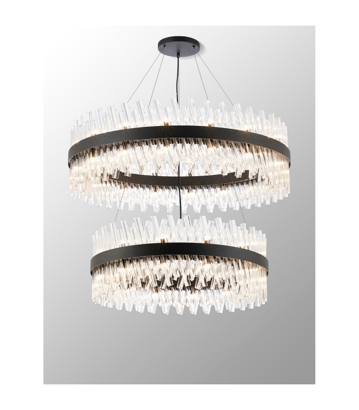Lysander 2 Tier 80cm + 1m Pendant 24 + 32 Light G9 Satin Black/Clear Item Weight: 53kg-3
