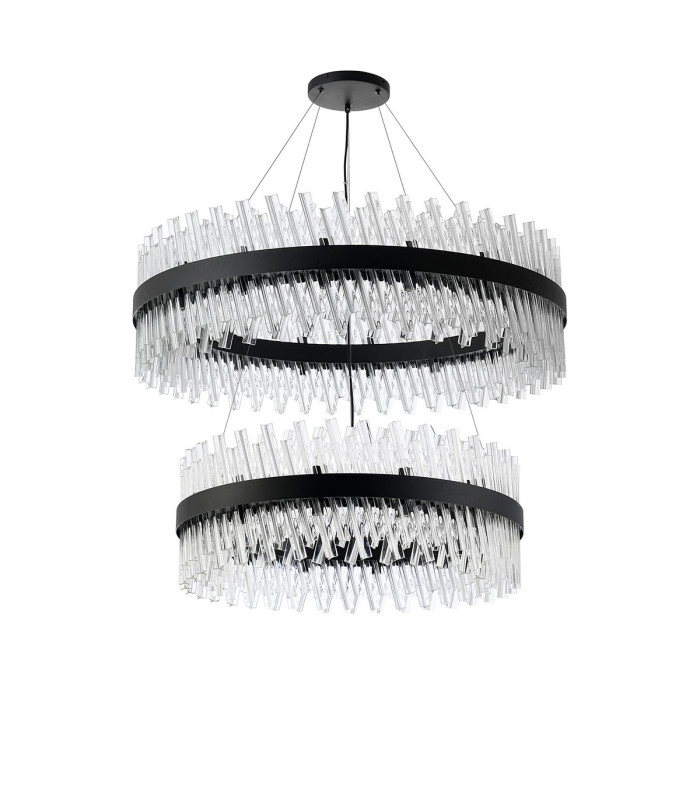 Lysander 2 Tier 80cm + 1m Pendant 24 + 32 Light G9 Satin Black/Clear Item Weight: 53kg-4