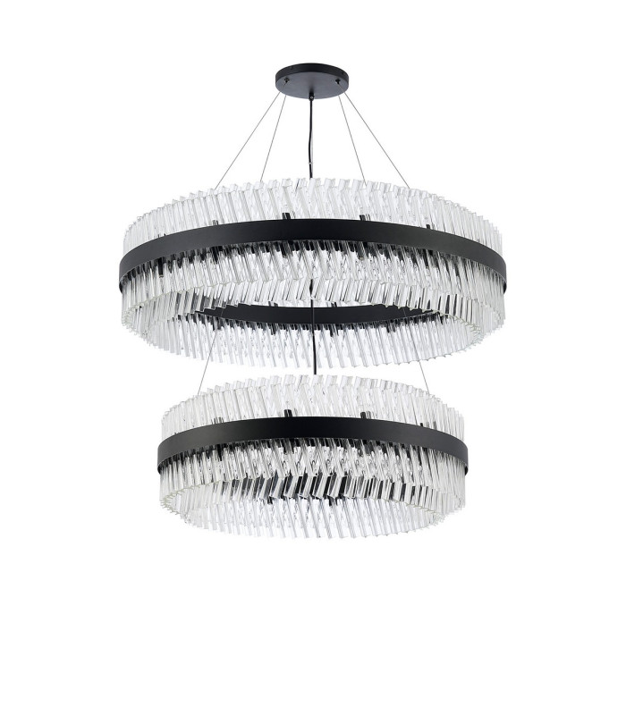 Lysander 2 Tier 80cm + 1m Pendant 24 + 32 Light G9 Satin Black/Clear Item Weight: 53kg-9