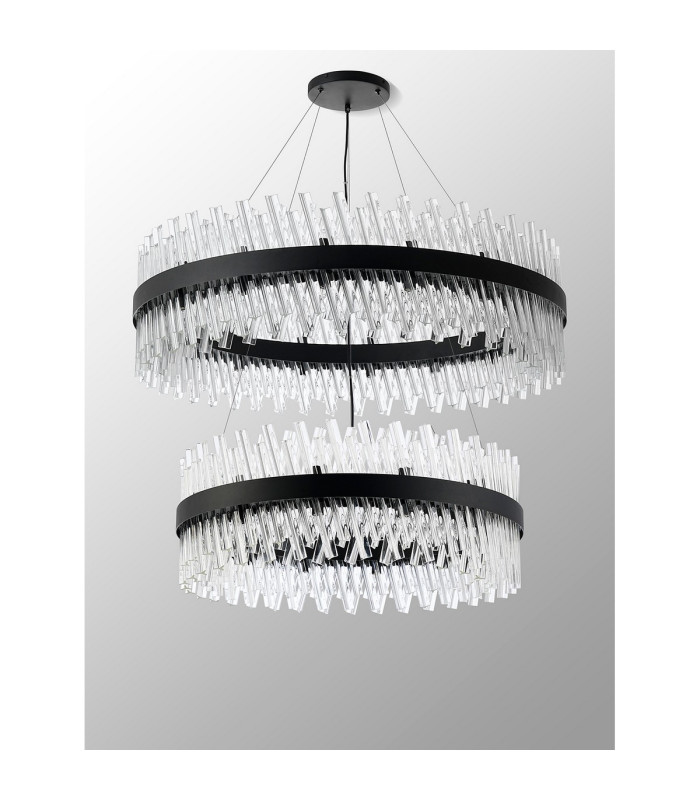 Lysander 2 Tier 80cm + 1m Pendant 24 + 32 Light G9 Satin Black/Clear Item Weight: 53kg-10