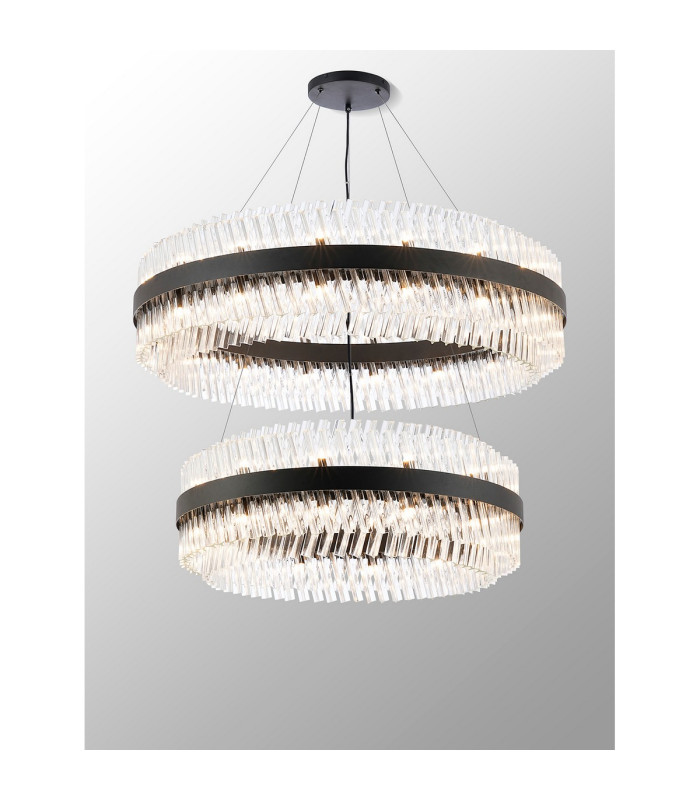 Lysander 2 Tier 80cm + 1m Pendant 24 + 32 Light G9 Satin Black/Clear Item Weight: 53kg-11