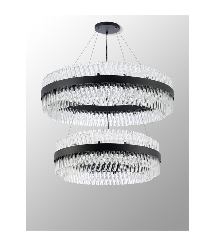 Lysander 2 Tier 80cm + 1m Pendant 24 + 32 Light G9 Satin Black/Clear Item Weight: 53kg-12