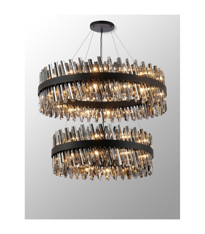 Lysander 2 Tier 80cm + 1m Pendant 24 + 32 Light G9 Satin Black/Smoke Item Weight: 53kg-3