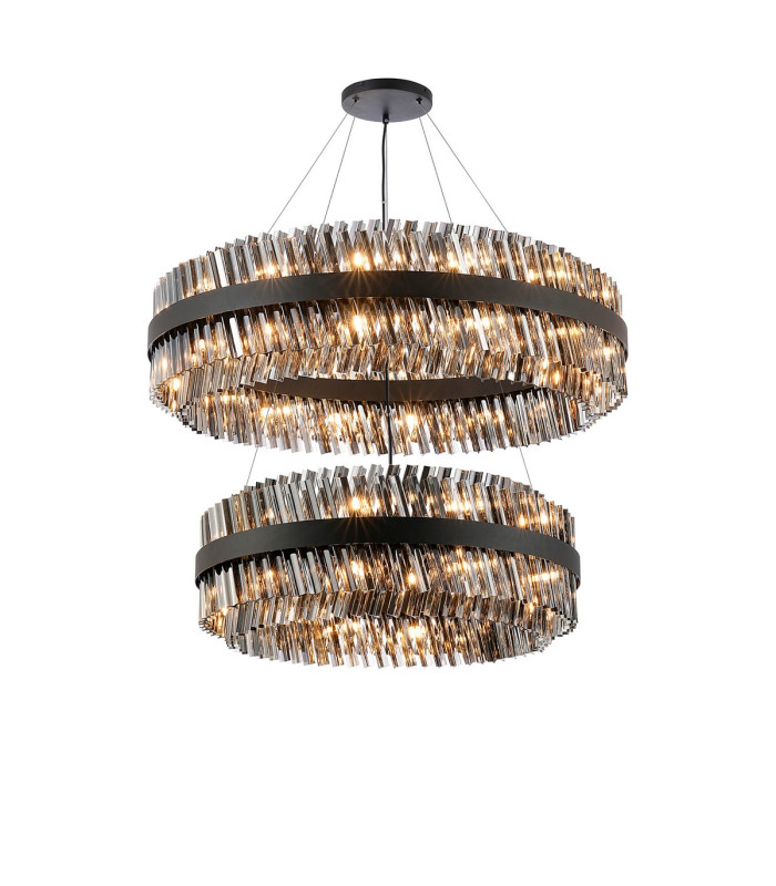 Lysander 2 Tier 80cm + 1m Pendant 24 + 32 Light G9 Satin Black/Smoke Item Weight: 53kg-5