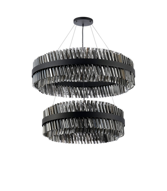 Lysander 2 Tier 80cm + 1m Pendant 24 + 32 Light G9 Satin Black/Smoke Item Weight: 53kg-9