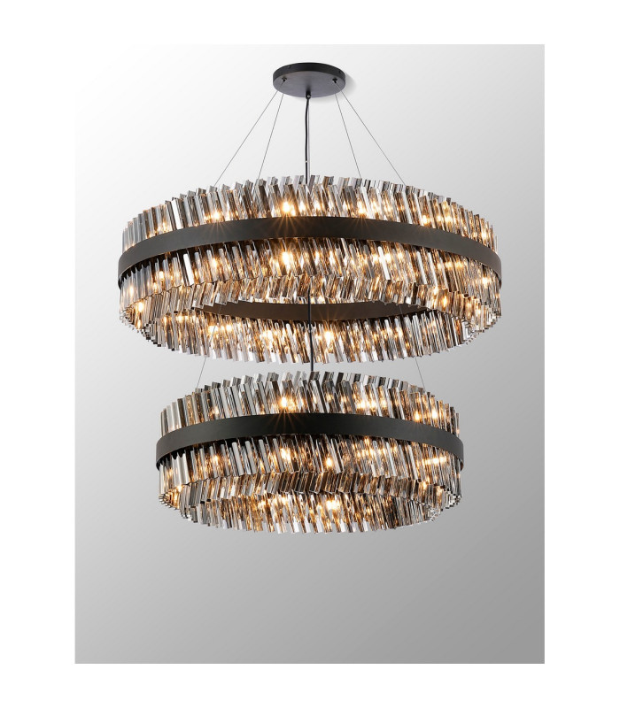 Lysander 2 Tier 80cm + 1m Pendant 24 + 32 Light G9 Satin Black/Smoke Item Weight: 53kg-11