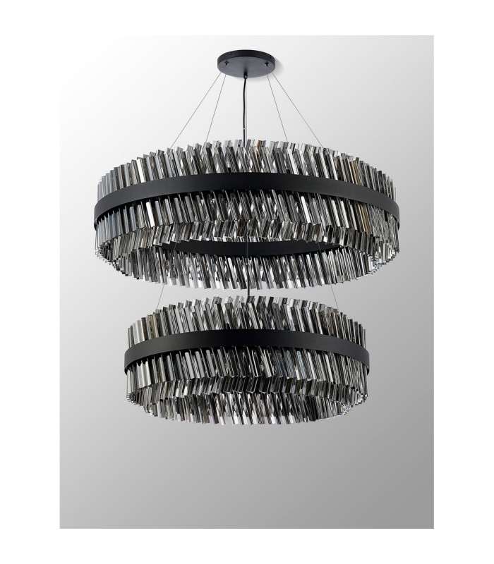 Lysander 2 Tier 80cm + 1m Pendant 24 + 32 Light G9 Satin Black/Smoke Item Weight: 53kg-12