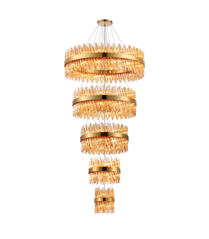 Lysander 5 Tier 25cm + 40cm + 60cm + 80cm + 1m Pendant 6 + 10 + 18 + 24 + 32 Light G9 Brass/Amber Item Weight: 86kg-1