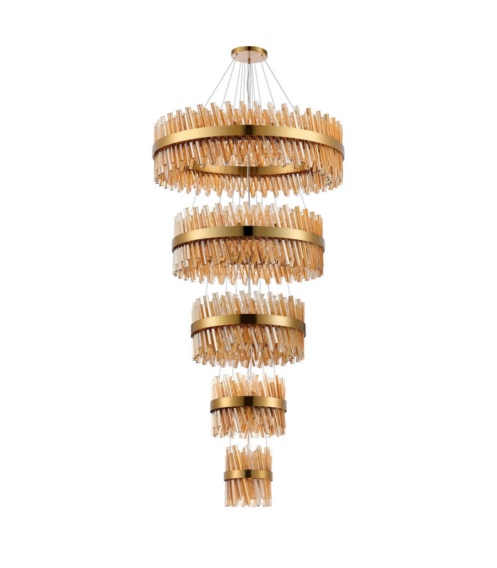 Lysander 5 Tier 25cm + 40cm + 60cm + 80cm + 1m Pendant 6 + 10 + 18 + 24 + 32 Light G9 Brass/Amber Item Weight: 86kg-4