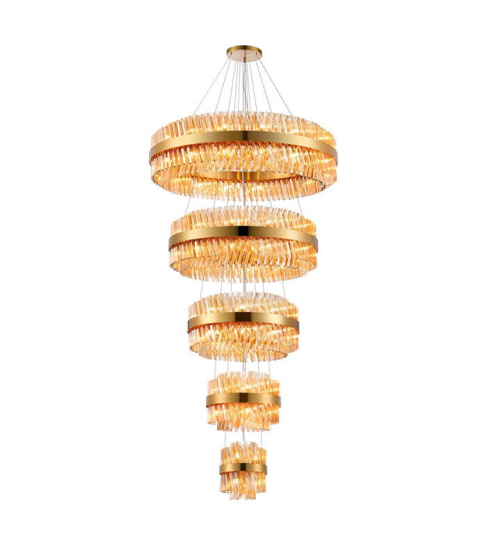 Lysander 5 Tier 25cm + 40cm + 60cm + 80cm + 1m Pendant 6 + 10 + 18 + 24 + 32 Light G9 Brass/Amber Item Weight: 86kg-5