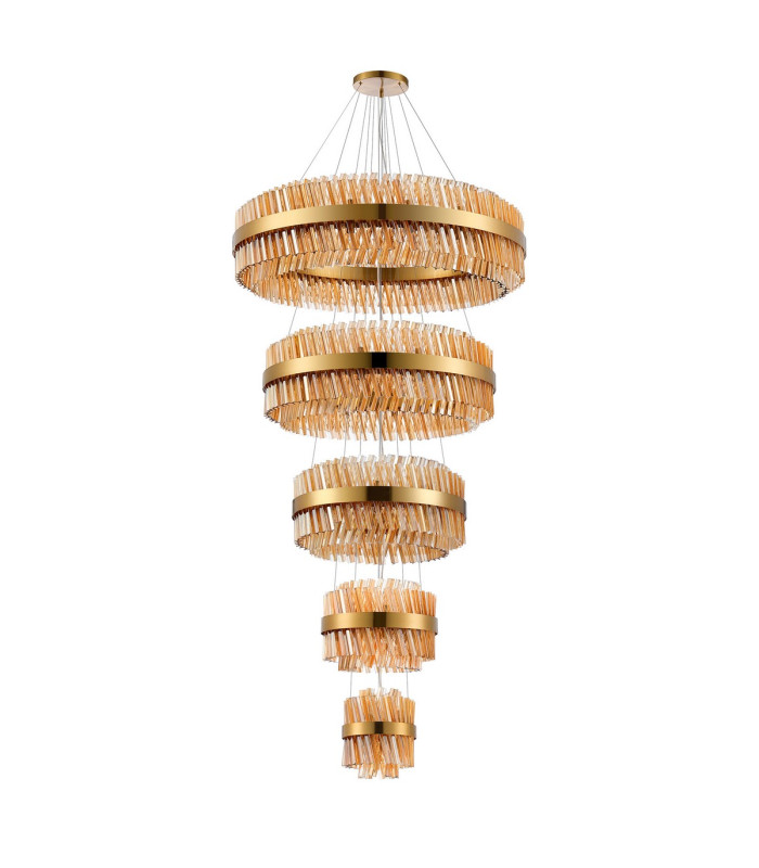 Lysander 5 Tier 25cm + 40cm + 60cm + 80cm + 1m Pendant 6 + 10 + 18 + 24 + 32 Light G9 Brass/Amber Item Weight: 86kg-11
