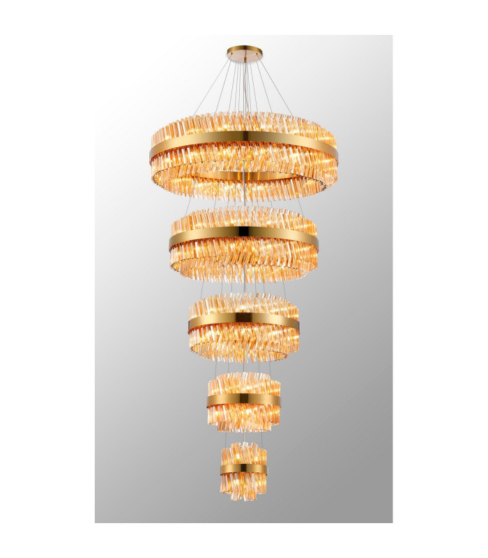 Lysander 5 Tier 25cm + 40cm + 60cm + 80cm + 1m Pendant 6 + 10 + 18 + 24 + 32 Light G9 Brass/Amber Item Weight: 86kg-13