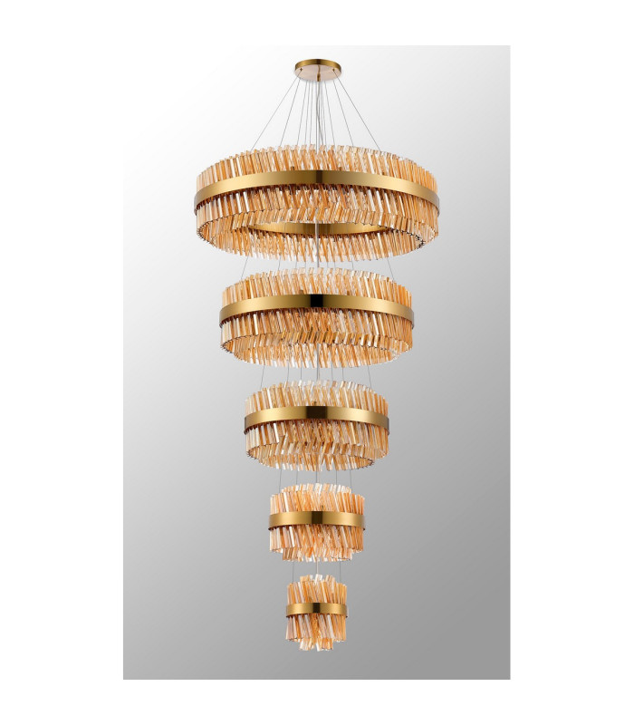 Lysander 5 Tier 25cm + 40cm + 60cm + 80cm + 1m Pendant 6 + 10 + 18 + 24 + 32 Light G9 Brass/Amber Item Weight: 86kg-14