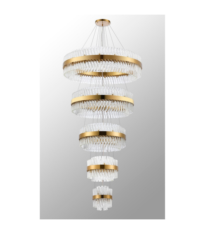Lysander 5 Tier 25cm + 40cm + 60cm + 80cm + 1m Pendant 6 + 10 + 18 + 24 + 32 Light G9 Brass/Clear Item Weight: 86kg-14