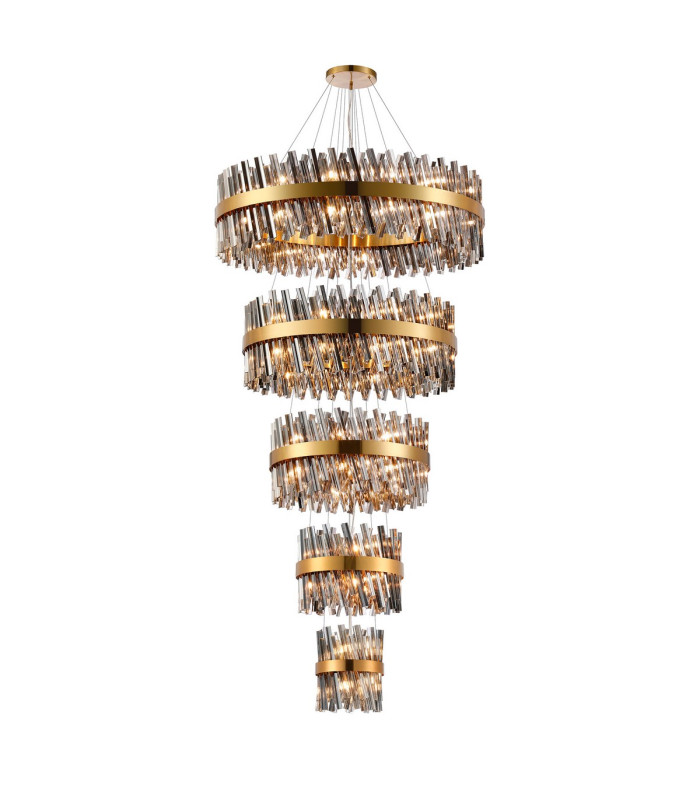 Lysander 5 Tier 25cm + 40cm + 60cm + 80cm + 1m Pendant 6 + 10 + 18 + 24 + 32 Light G9 Brass/Smoke Item Weight: 86kg-1