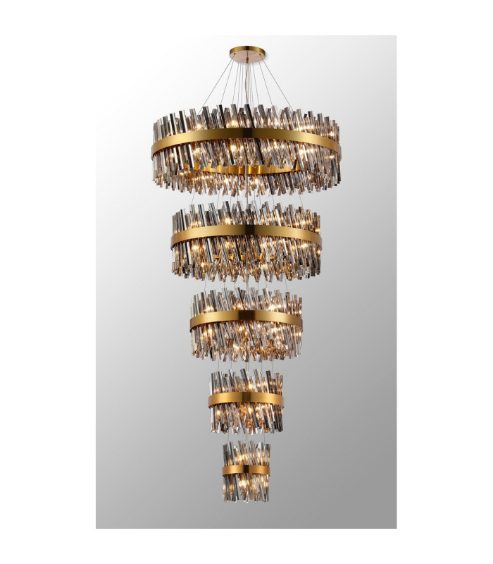 Lysander 5 Tier 25cm + 40cm + 60cm + 80cm + 1m Pendant 6 + 10 + 18 + 24 + 32 Light G9 Brass/Smoke Item Weight: 86kg-3