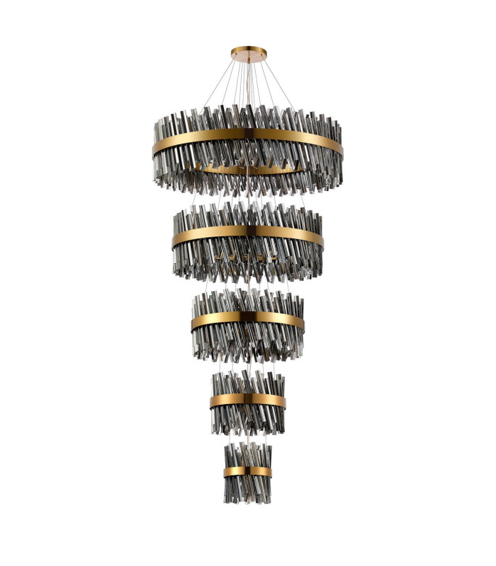 Lysander 5 Tier 25cm + 40cm + 60cm + 80cm + 1m Pendant 6 + 10 + 18 + 24 + 32 Light G9 Brass/Smoke Item Weight: 86kg-4