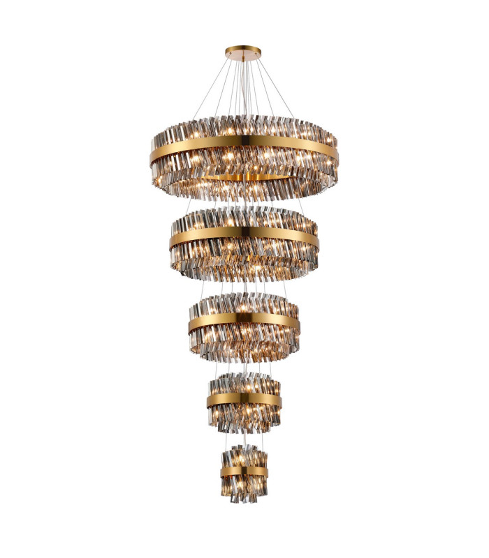 Lysander 5 Tier 25cm + 40cm + 60cm + 80cm + 1m Pendant 6 + 10 + 18 + 24 + 32 Light G9 Brass/Smoke Item Weight: 86kg-5