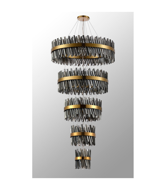 Lysander 5 Tier 25cm + 40cm + 60cm + 80cm + 1m Pendant 6 + 10 + 18 + 24 + 32 Light G9 Brass/Smoke Item Weight: 86kg-12