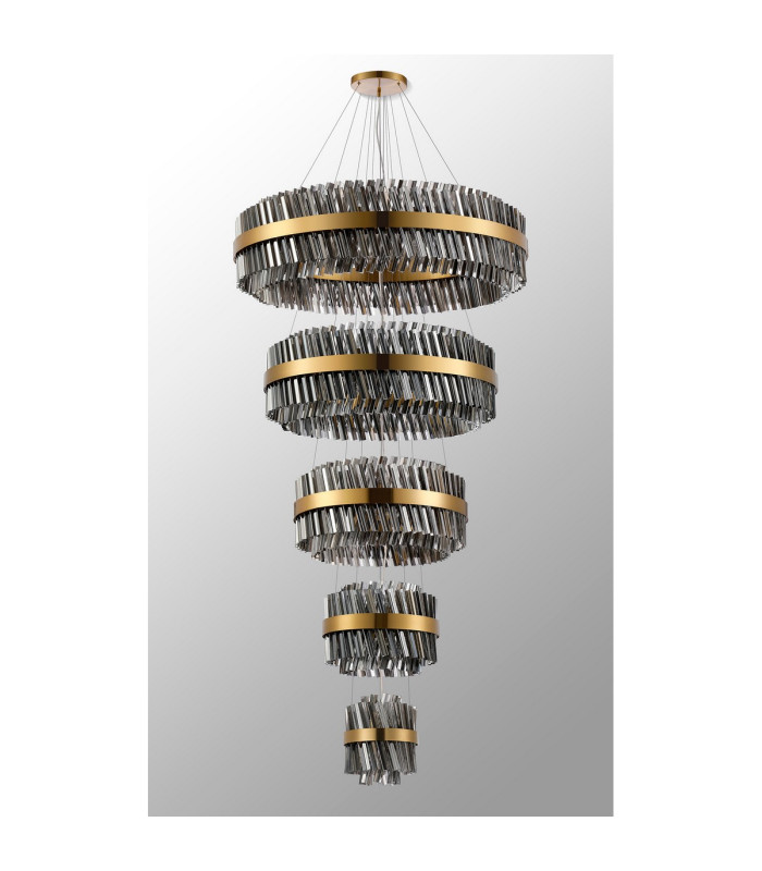 Lysander 5 Tier 25cm + 40cm + 60cm + 80cm + 1m Pendant 6 + 10 + 18 + 24 + 32 Light G9 Brass/Smoke Item Weight: 86kg-14