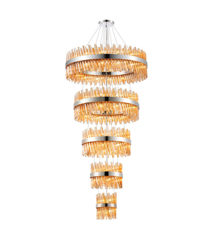 Lysander 5 Tier 25cm + 40cm + 60cm + 80cm + 1m Pendant Light G9 Polished Nickel/Amber Item Weight: 86kg-1