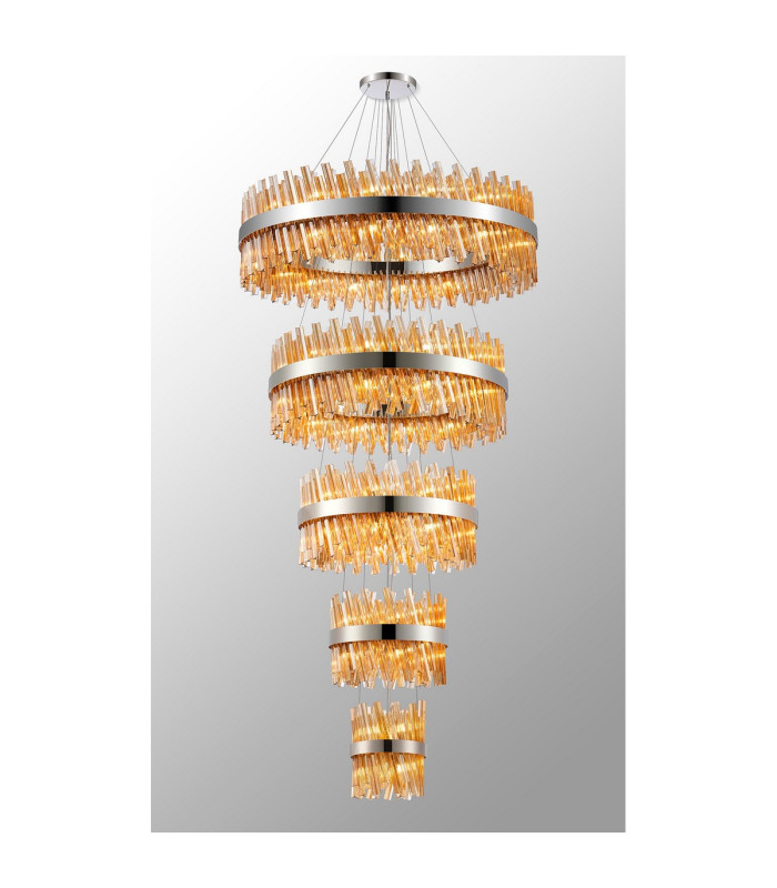 Lysander 5 Tier 25cm + 40cm + 60cm + 80cm + 1m Pendant Light G9 Polished Nickel/Amber Item Weight: 86kg-3